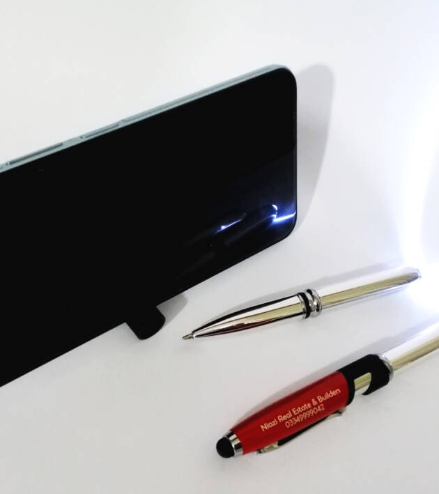 Pen With Stylus, Torch & Mobile Holder
